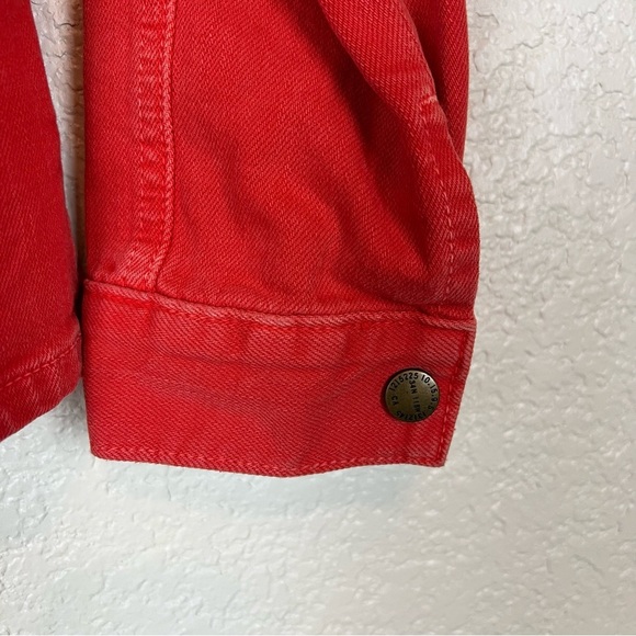 Current/Elliot Mechanic Distressed Button Front Denim Jacket in Fire Red Small - Picture 6 of 11